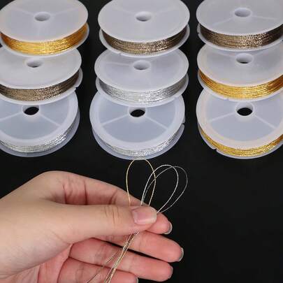 1roll Golden And Silvery Strand Thread Colored 0.4mm Glittering Rope, Diy Handcrafted Material Bracelet Knot Thread Braiding Golden Thread Winding, Suitable For DIY Jewelry, Bracelets, Labels And Handicrafts - Multi-Functional Polyester Fiber Thread, Glittering Rope, Tassel Thread Making Accessories