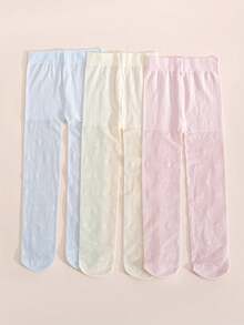 3双装女婴/幼儿星形图案透明高弹力连裤袜，适合内搭或外穿，四季皆宜 - 彩色 - 查看 9