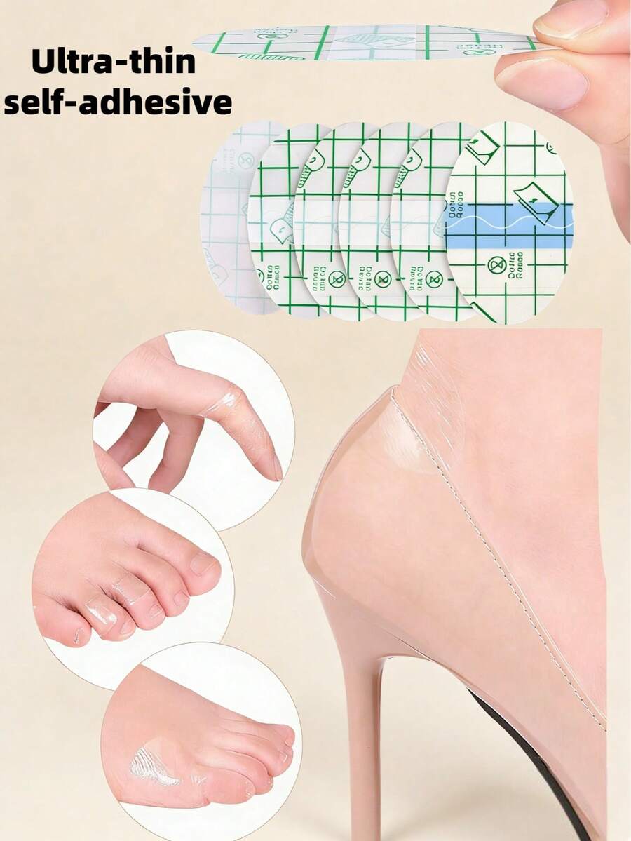 100/60/40/20/10 片装一次性化妆盘，超薄自粘化妆盘；一次性足部防摩擦保护贴，隐形超薄粘性足部防摩擦保护贴，适用于各种鞋型，自粘防摩擦。