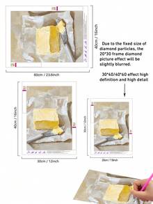 5D DIY 鑽石畫｜印象派靜物奶油塊與刀具在羊皮紙上的鑽石畫套件，溫暖金色奶油色調，紋理紙背景，手工裝飾畫，DIY 自製牆面藝術 - 無框 - 查看 4