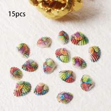 15pcs Printed Seashell Decor Accessories, Beach Style DIY Craft Supplies For Bracelet, Necklace, Clothing, Home Decor, Assorted Sizes