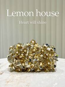 1个金色亮片花卉装饰女士手拿包，奢华晚宴包，时尚优雅正式派对钱包，新娘手提包，配有可拆卸肩带，适合正式场合、婚礼、派对，是送给女性的最佳礼物。 - 金色 - 查看 1