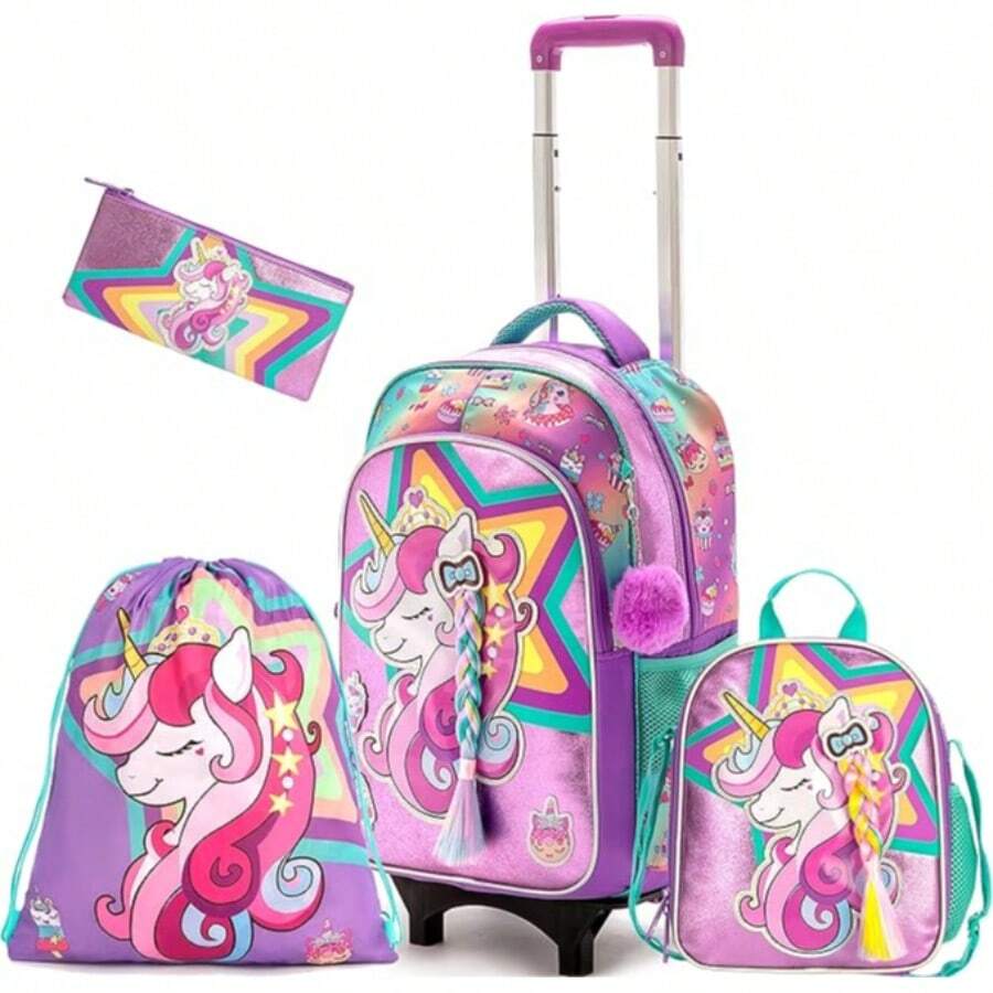 17 Inch Unicorn Rolling Backpack With Crossbody Bag For Girls - Girls Trolley Backpack - View 1