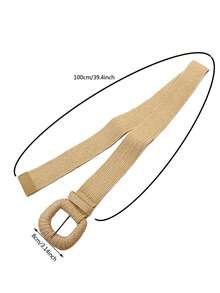 1件手工编织带扣，草编装饰腰带，简约时尚百搭的连衣裙腰带 - 彩色 - 查看 6