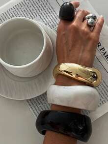 夸张设计手镯，独特复古几何组合手镯，金色，奶茶色，醋酸乳白色（手镯具有扎染效果，可能会出现轻微的颜色变化。购买时请参考尺码表，不要因尺码不合适而留下负面反馈。谢谢。） - 多色 - 查看 16