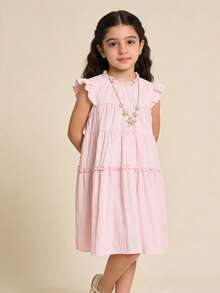 Balabala Girls' Ruffle Hem A-Line Dress, Sweet Summer Outfit - White Red - View 3