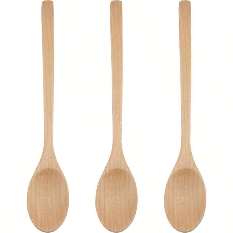 3 Pcs Wooden Spoons, 9 Inch Wood Soup Spoons Japanese Natural Plant Ellipse Wooden Ladle Spoon Set Cooking Mixing Stirring Honey Tea Soda Dessert Coconut Bowl Nonstick Pots Kitchen - 棕色 - 查看 1