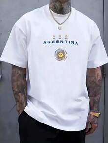Argentina Men's T-Shirt, Printed Cotton Shirt, Casual Fashion, Premium Knit Blouse, Argentina National Team, World Cup, Sport - 白色 - 查看 1
