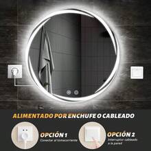 Oferta exclusiva Espejo para Baño, Espejo LED de Baño Redondo con Función de Memoria y Desempañado HD, Espejo de Maquillaje, Botones Táctiles Inteligentes, Regulable 3 Colores, 4mm Vidrio Prueba Explosiones - Gris - Aureola - Ver 8