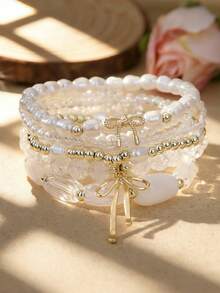 7-Piece Bohemian Vacation-Style Cross Bowknot Crystal Bead Bracelet Set, Suitable For Ladies To Wear During Vacations And Music Festivals - Multicolor 2 - View 9