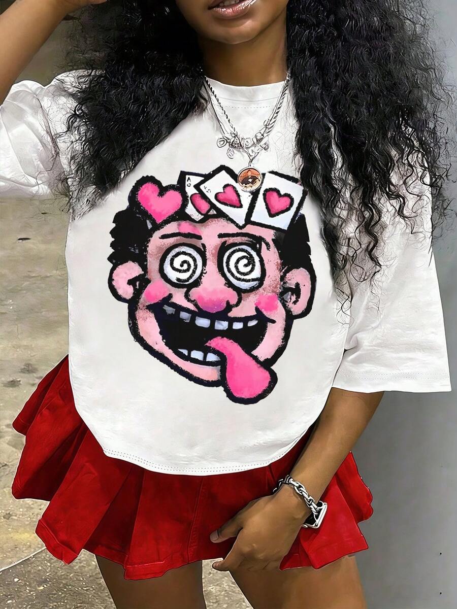 Tween Girl Cotten Clothes,Y2K-Inspired Letter Print T-Shirt - Casual Crew Neck, Short Sleeve, Machine Washable - Perfect For Spring/Summer/Fall,Fashion, Streetwear, Unisex, Men, Women - 白色 - 查看 1