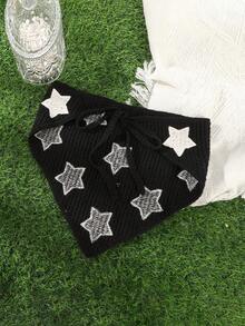 1件装女士街头风个性化黑色底针织星三角发带女士头巾时尚发饰度假发带优雅发巾 - 黑色 - 查看 4