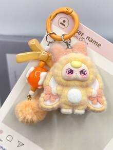 男女通用成人可爱大耳朵3D钥匙扣，迷你时尚多功能植绒外层实心塑料内层钥匙圈，可爱卡通包包/杯子/汽车挂件，日常/节日/生日礼物配饰