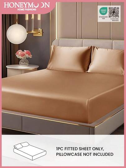 1pc Luxury Satin Fitted Sheet, Fits Mattress Depth 15-17 Inches, Soft & Breathable, Wrinkle-Resistant, Improves Sleep Quality, Luxury Hotel Style, Full Wrap-Around Elastic Band Design, Deep Pockets, Fits Twin, Full, Queen, King Beds, Oeko-Tex Certified, Coral Orange