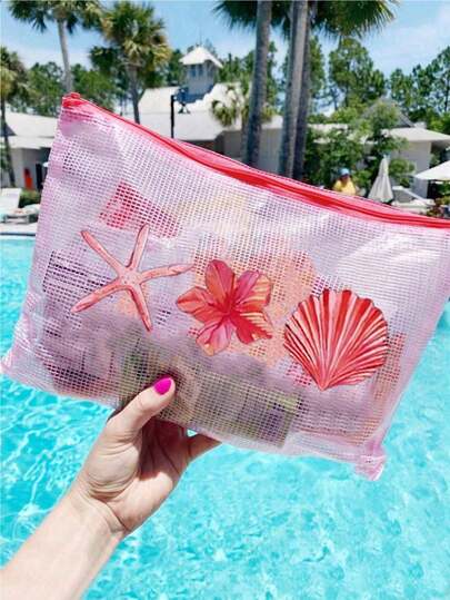 Fashionable Waterproof PVC Beach Bag, Colorful Letter Print, A4 Size, Transparent PVC Makeup Bag With Nylon Zipper, Suitable For Swimming, Diving And Summer Vacation, Lightweight, Suitable For Young Men And Women, Beach Bag Accessories, Travel Essentials, Holiday Must-Have,Pouch,Makeup Pouch,Travel Essential