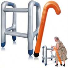 Inflatable Walker And Cane 2PCS Old Man Costume Accessories For Retirement Party Over The Hill Birthday Decorations Funny Gag Gift For Halloween Christmas - Grey - View 2