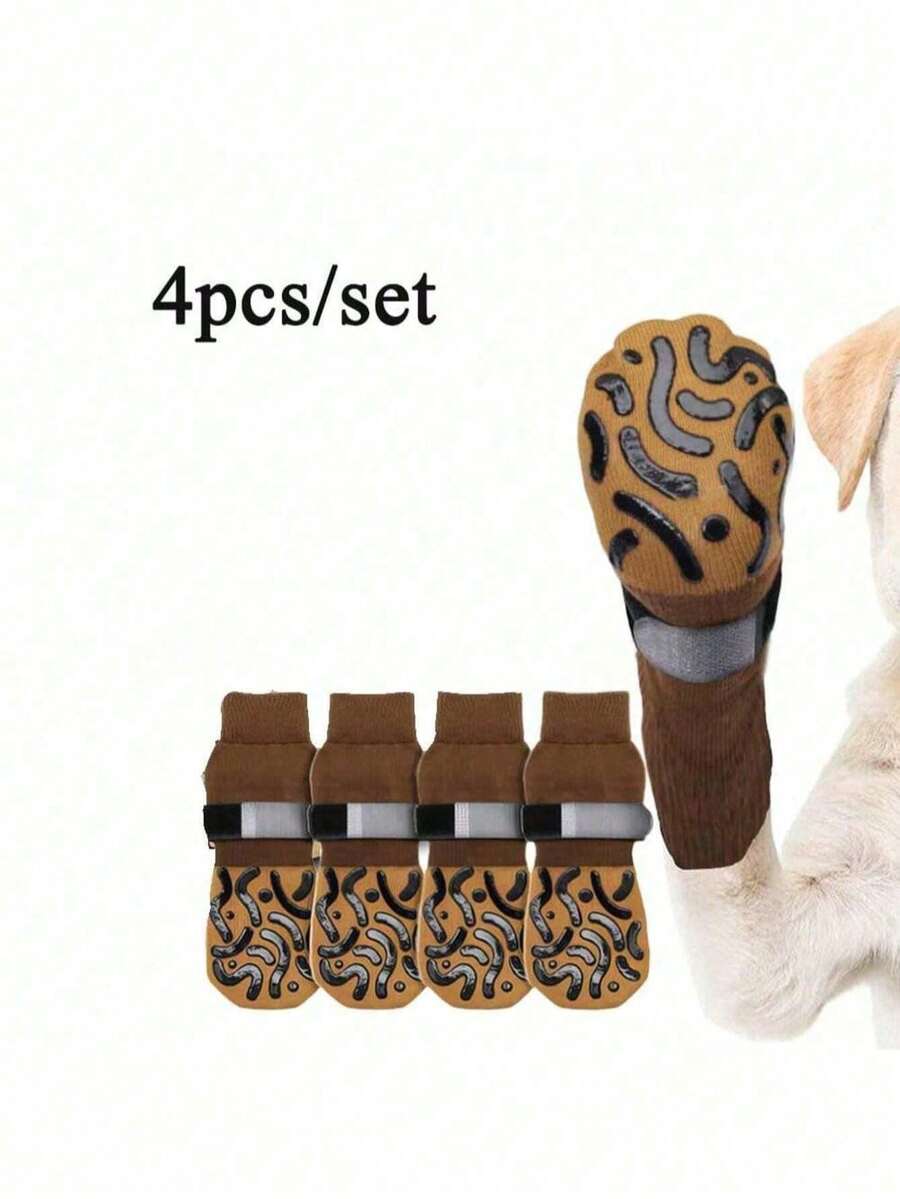 4 Pairs Non-Slip Double-Sided Dog Socks, Prevent Dogs From Slipping On Hardwood Floors, Suitable For Hot And Cold Surfaces, Provide Strong Grip, Protect Paws, Anti-Scratch Dog Socks - Yellow - View 1