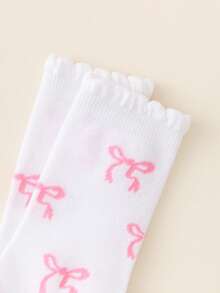5双装女童/儿童春夏平底中筒袜，可爱甜美粉色蝴蝶结装饰，休闲柔软透气白色蕾丝袜，经典百搭吸湿排汗舒适校园袜，适合舞台表演、休闲活动、旅行、返校等场合。 - 彩色 - 查看 2