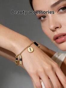 Yves Saint Laurent 女士金色吊坠手链，双G标志交织吊坠，简约优雅，甜美时尚，情人节、生日、周年纪念日及日常佩戴的完美礼物 - 金色 - 查看 2