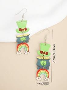 1 Pair St. Patrick's Day Lucky Clover, Shamrock, Top Hat Acrylic Earrings, Perfect Earrings For Holiday Party - C - View 2