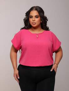 Beautiful Blouse In Duna Fabric, Women's Plus Size - Màu Hồng Tươi - Xem 2