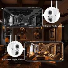 1080P Dual-Lens WiFi Security Camera, 2.4G/5G Wireless, Motion Detection, Two-Way Audio, Night Vision, Cloud Storage & TF Card Support, USB Powered, High-Resolution Recording, Dual Antenna Design, Compact Size, Indoor/Outdoor Surveillance Camera, High-Quality Housing - White - View 3