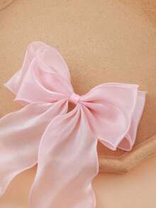 1pc Pink Mesh Oversized Bow Ripple Ribbon Spring Hair Clip, Elegant Feminine Hair Accessory For Spring, School Stuff, College, Pink Hair Clips, Bows, Cute, Classy, Girly, Winter Outfit Women, Hair Accessories - 紅色 - 查看 2