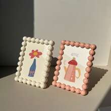 6-Inch Cute Plastic Mirror With Beaded Edge, Decorative Desktop Stand, Home Decor Accessory - Multicolor - View 1