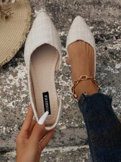 Large Size Wide Beige Pointed Low Heel Women's Single Shoe Slippers, Spring And Summer Casual Lightweight And Comfortable Shoes, Oversized EU Size