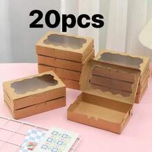 10/20个/1个装 - 带透明窗口的饼干糕点盒，尺寸：7 x 4.3 x 1.5 英寸，牛皮纸材质，高档烘焙食品礼盒，适用于甜点、婚礼、派对、圣诞节、生日等场合（粉色） - 彩色 - 查看 5