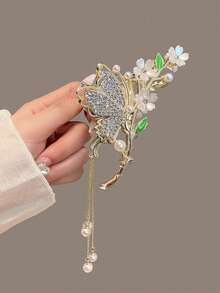 1pc Faux Pearl Rose Hair Claw Clip, Suitable For Everyday Wear Fashion Hair Clip Elegant Hair Accessories - Gold - View 2