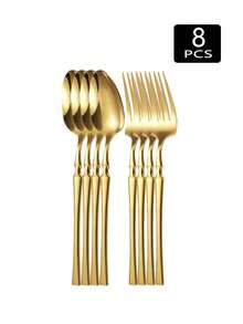 2/4/8/16件套不锈钢餐具套装，包括餐叉和餐勺，适用于餐厅、酒店、婚礼、学校等场所。 - 金色 - 查看 7
