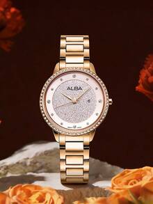 Seiko ALBA 女士优雅水晶腕表：玫瑰金表盘，送给女友或爱人的完美奢华礼物 AH7W20X1 - 金色 - 查看 7