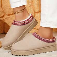 Womens Slippers Fall Winter Cotton Fuzzy Slippers Platform Slippers Mini Boots Braid Slippers Plush Fleece Lining Fuzzy Slippers Shoes Slippers Bedroom Slippers Indoor House - 卡其色 - 查看 4