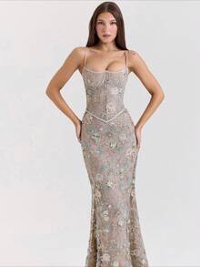 2026 New Arrival Women's Elegant Low Neck Dress - Sexy Sleeveless Backless Tie Waist Cocktail Dress - 灰色 - 查看 1