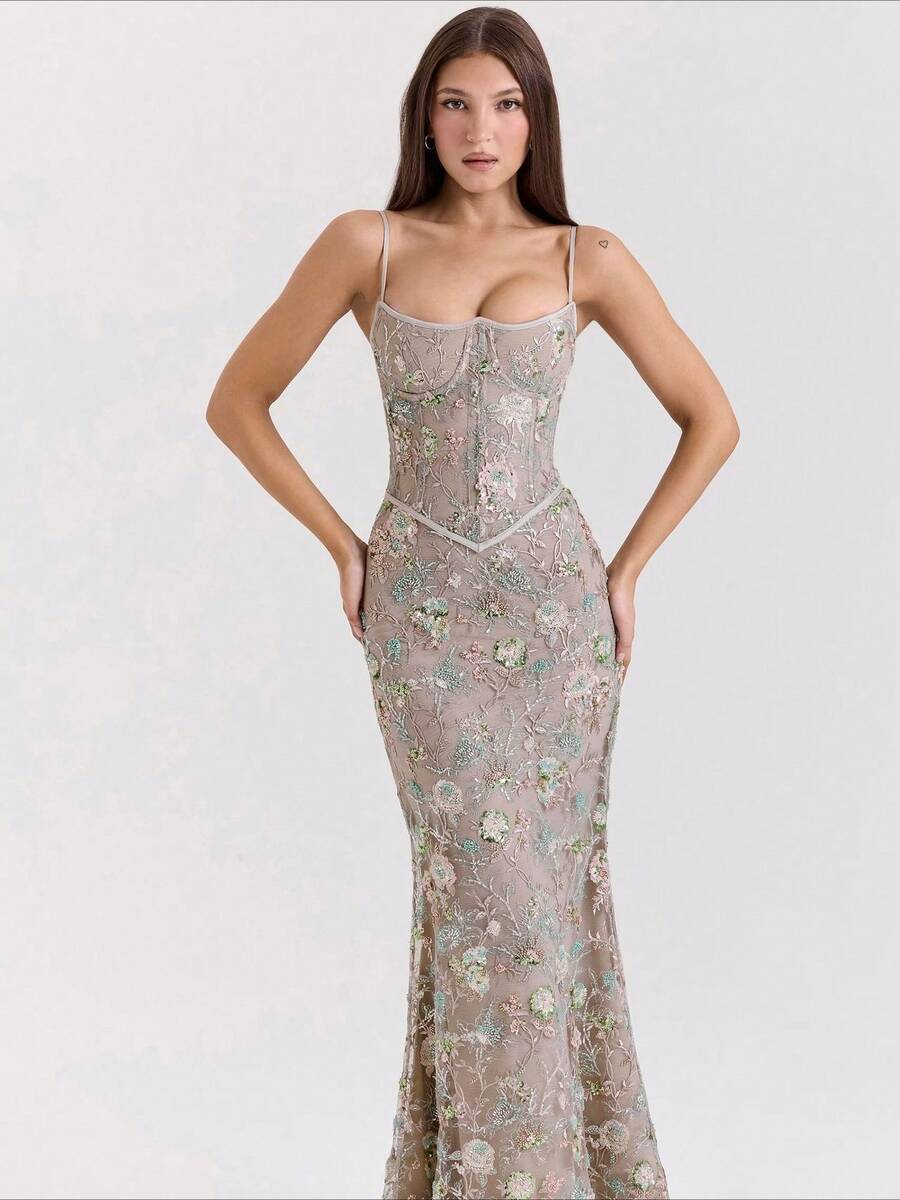 2026 New Arrival Women's Elegant Low Neck Dress - Sexy Sleeveless Backless Tie Waist Cocktail Dress - 灰色 - 查看 1