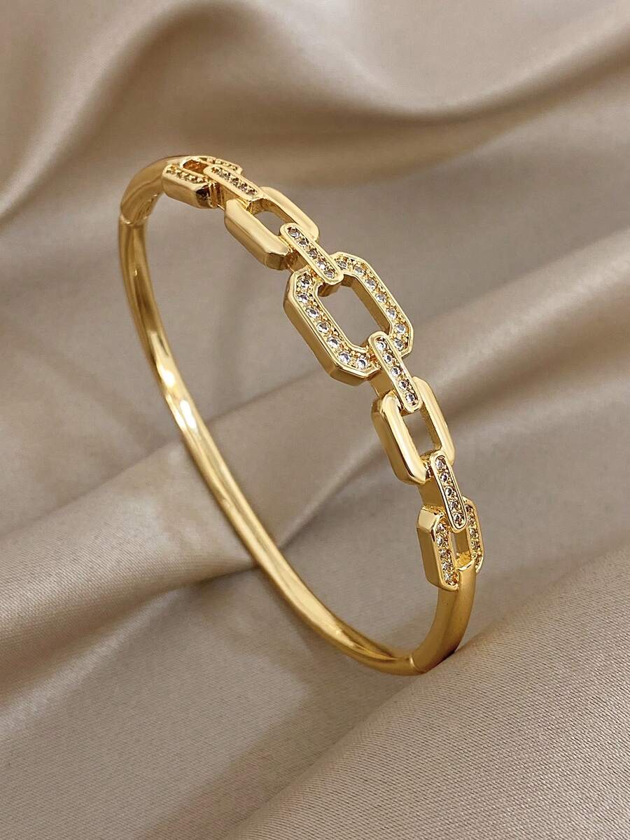 1 Stück modischer, goldfarbener Ketten-Armreif mit Strass, geometrisches Kettendesign in Goldton, geeignet für Feiertage und den Alltag, ein stilvolles Geschenk für Geburtstage, Jahrestage, Valentinstag und Feiern - Verschiedenfarbig - Übersicht 1