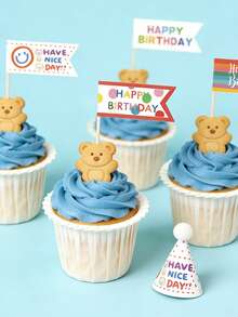 45个生日快乐蛋糕装饰插牌，生日、情人节、派对用品蛋糕装饰，蛋糕装饰，蛋糕顶部装饰，多功能蛋糕装饰签，送给家人和朋友的完美纪念礼物 - 彩色 - 查看 2