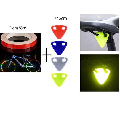 2个高亮TPU自行车反光片三角形便携式反光片和1张1*8厘米反光贴纸，适用于自行车装备和自行车配件