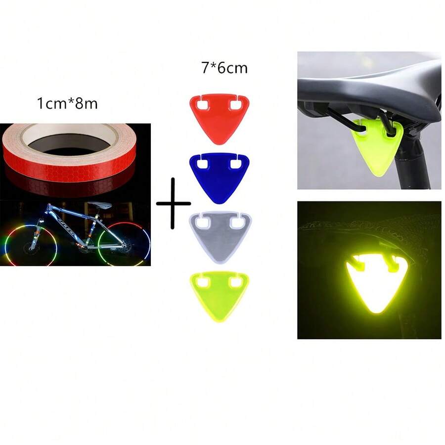 2个高亮TPU自行车反光片三角形便携式反光片和1张1*8厘米反光贴纸，适用于自行车装备和自行车配件 - 彩色 - 查看 1