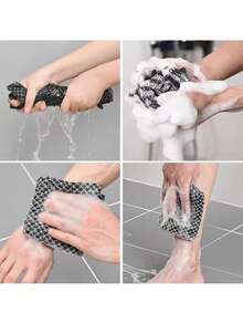 Toalla de baño exfoliante japonesa - Esponja de doble cara para fregar y masajear, diseño a rayas de microfibra súper suave, forma cuadrada adecuada para la ducha, unisex, artículo de baño esencial diario, accesorio de ducha, estilo de moda, tela duradera, toalla de mano - Multicolor - Ver 6