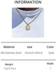 VJS Men's Necklace With Square Pendant And Initial Letter, Stainless Steel Beaded Chain, Personalized A-Z Letter Design - Gold - View 30