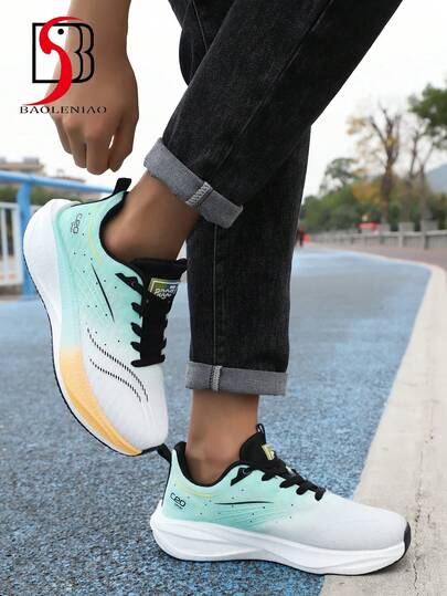 Men's Lightweight & Fashionable Sneakers - Comfortable, Non-Slip, Breathable. Shock-Absorbing Running Shoes, Lace-Up Tennis Shoes, Lightweight Breathable Soft-Sole Casual Shoes, Gradient Color Design, Low-Top MD Outsole, Suitable For All-Day Wear