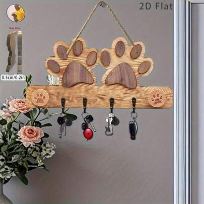 2D El Yapımı Ahşap Köpek Pati Şeklinde Anahtarlık - Modern İç/Dış Mekan Dekorasyonu, Doğal Ahşap Desen ve Pati İzi Tasarımı, Duvara Monte Anahtarlık, Giriş, Ofis veya Ev, İnşaat Alanı İçin Uygun, Evcil Hayvan Sahipleri İçin Vazgeçilmez, 2D Düz Tasarım, Elektrik Gerektirmez