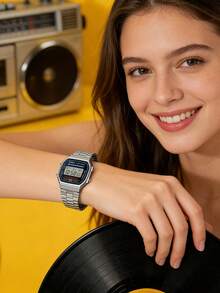 Casio Unisex Digital Watch - Water-Resistant Strap, Calendar, Alarm And Stopwatch Functions. Retro Student Style Square Watch. Rubber Material. Sports Fashion. Suitable For Daily Wear. New Year, Christmas, Christmas Gift. - Blue and White - View 7