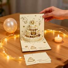 1pc Cream Gold 3D Pop Up Birthday Cake Greeting Card, Luxury Gold Foil With Envelope & Blank Note, Handwritten Area, For Family Friends Colleagues, Ideal For Birthday Gifts, Mother's Day, Anniversary & Party Favors - Multicolor - View 3