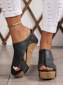 Popular Summer Outerwear, Daily Wear, Vacation Style, Street Fashion Heightening, Comfortable Slip-On, Versatile Casual Thick-Soled Women's Slippers - 黑色升級版 - 查看 4