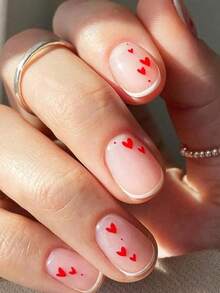 96片方形、闪光、心形和波点图案假指甲，包含全覆盖甲片套装，适合作为美甲礼品和批发美甲用品，适合女孩和妈妈们在节日、派对、约会和日常佩戴。 - 彩色 - 查看 3