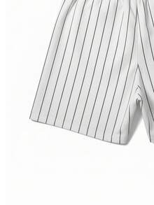 Ținută vintage cu mânecă scurtă, stil baseball, cu dungi, stil streetwear pentru bărbați - alb - Vizualizare 4