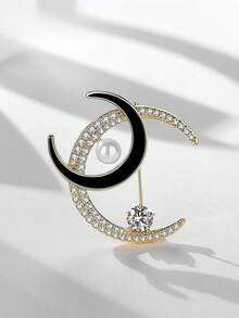 1枚镶钻新月胸针，合金金属材质，简约优雅翻领别针 - 彩色 - 查看 3